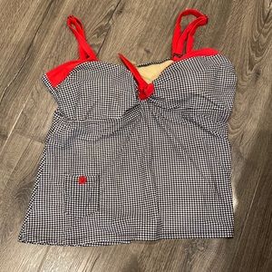 Checkered with red accent bathing suit top
